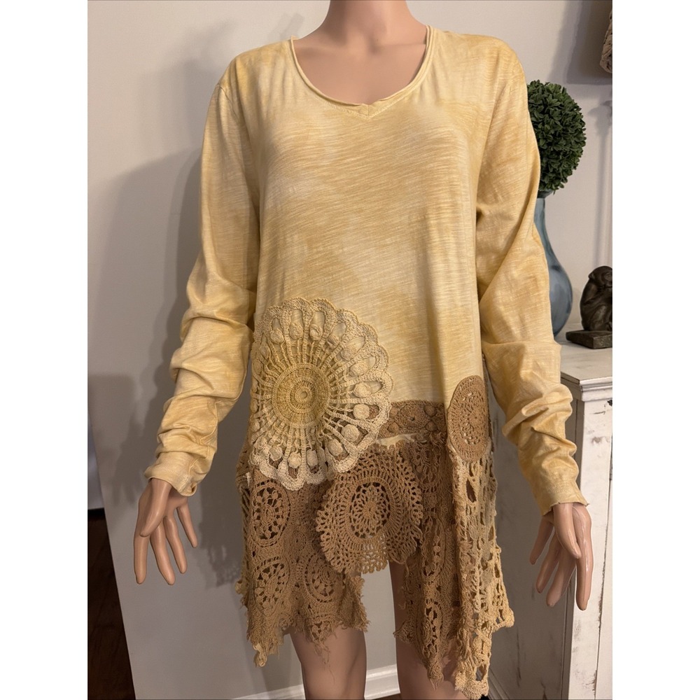 Jaded Gypsy Antique Beige Croquet Top Boho L/XL Boho Gypsy Festival